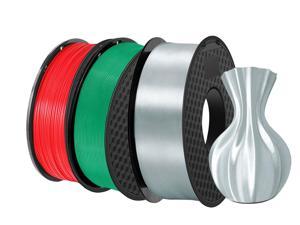 3 Packs of 1.75 mm Consumables for PLA 3D Printers for 3D Printers, Dimensional Accuracy +/- 0.03 mm, 2 KG Spools,(Silver + Green + Red-3 pieces)