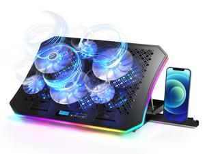 Vencci Laptop Cooler Pad RGB Lights with 6 Blue Lights Cooling Fans for 15.6-17.3 Inch Laptops, 7 Height Stands, 10 Modes, 2 USB Ports in Right Side, Desk or Lap Use