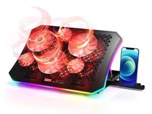 Vencci Laptop Cooler Pad RGB Lights with 6 Red Lights Cooling Fans for 15.6-17.3 Inch Laptops, 7 Height Stands, 10 Modes, 2 USB Ports in Right Side, Desk or Lap Use
