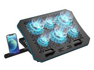 AICHESON Laptop Cooler Pad with 6 Cooling Fans, 7 Adjustable Height Stand, Blue LED Lights, USB Powered Chill Mat for 15-17.3 inch Laptops
