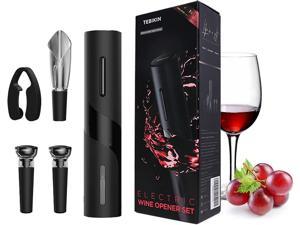 Electric Wine Opener Set, TEBIKIN Automatic Wine Bottle Openers, Cordless Battery Powered Corkscrew with Vacuum Wine Stoppers, Wine Aerator Pourer, Foil Cutter for Home Gift Party Wedding