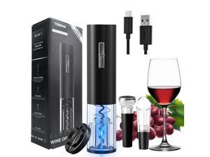 Electric Wine Opener TEBIKIN Rechargeable Wine Bottle Opener Set Automatic Type-C Port with Led Light Vacuum Stopper Pourer Foil Cutter for Home Wine Gift Party Catering