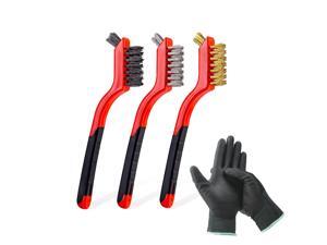 Aimeixin 3 Pcs 7-inch Wire Brush Set - Nylon/Brass/Stainless Steel Brushes Head with Curved Handle Grip PU Nylon Coated Gloves for Rust, Dirt & Paint Scrubbing (3PCS-Nylon/Brass/Stainless Steel) Aimeixin 3 Pcs 7-inch Wire Brush Set - Nylon/Brass/Stainless Steel Brushes Head with Curved Handle Grip PU Nylon Coated Gloves for Rust, Dirt & Paint Scrubbing (3PCS-Nylon/Brass/Stainless Steel)