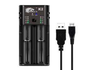 IMREN 18650 Battery Charger Rechargeable Batteries 5V2A USB Charger 14500 16650 17650 18650 26650 21700 18350 A AA AAA Lithium NiMH Ni-Cd Battery (2 Bay)