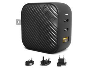 Mopoint 65W GaN USB-C Charger GaN Type-C Charger with Foldable US Plug, 3-Port PD Fast Wall Charger Adapter with UK/EU/AU Travel Adapters, for MacBook USB-C Laptops iPad Pro iPhone Galaxy and More