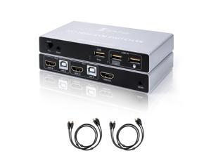 Synvisus HDMI KVM Switch 2 Port 4Kx2K@60Hz 4:4:4 HDR Ultra HD, HDMI 2.0, HDCP 2.2, 18Gbps | KVM Switcher 2 in 1 Out Supports Hotkey Switch, Auto Scan Emulation with USB Hub&2 KVM Cables 1.5m(5ft)