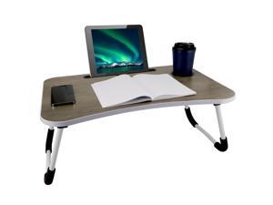 Synvisus Portable Lap Desk for Bed, Height Adjustable Desk with Foldable Legs & Cup Holder, Lap Standing Desk for Eating, Writing and Watching (French Oak Grey)