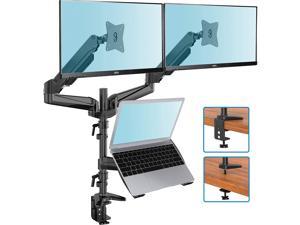 Monitor and Laptop Mount, Gas Spring Dual Monitor Stand with Laptop Tray Fit Two 13 to 27 Inch Flat Curved Computer Screens and 10 to 17 Inch Notebooks with C Clamp, Grommet Mounting Base