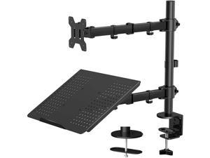 Laptop Mount with Keyboard Tray, Adjustable Monitor Desk Stand with Clamp and Grommet Mounting Base for 13 to 27 Inch LCD Computer Screens Up to 22lbs, Notebook up to 15.6”, Black