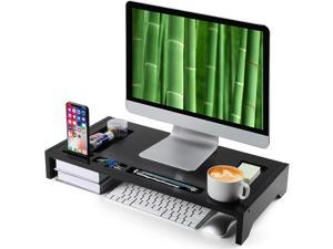 Bamboo Monitor Stand Riser - 23" Black Finished with Storage Organizer for Office Accessories and Desk Laptop Riser or PC Computer Stand for Home or Office by Amada HOMEFURNISHING-AMBMS02