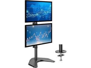 Dual Monitor Stand - Vertical Stack Screen Free-Standing Holder LCD Desk Mount Fits Two 13 to 32 Inch Computer Monitors with C Clamp Grommet Base
