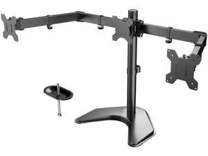 Triple Monitor Stand - Free Standing Fully Adjustable Monitor Desk Mount - Tilts, Swivels, Rotates - Fits 3 LCD LED OLED Screens 13-24 Inches in Size, Each Arm Holds up to 22lbs