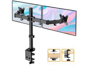 HUANUO 17-32" Dual Monitor Stand Mount, Heavy-Duty Fully Adjustable Desk Clamp Arms for Computer Screens, Loads up to 17.6lbs per arm w/Swivel and Tilt, 75/100mm, Black - EGCM1