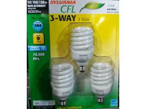 (3 pack) Sylvania CFL 3-Way 50/100/150 watt equivalent 600/1200/2150 lumens, Soft White 2700K Compact Fluorescent Light Bulbs (3 pack) Sylvania CFL 3-Way 50/100/150 watt equivalent 600/1200/2150 lumens, Soft White 2700K Compact Fluorescent Light Bulbs