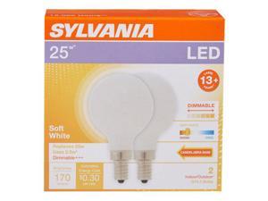 (8 bulbs) Sylvania 40359 LED Globe G16.5, 25 watt equivalent, Dimmable, Indoor Outdoor, Soft White, Candelabra base, LED Light Bulbs