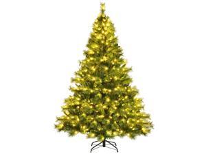 Costway 7ft Pre-lit Hinged Christmas Tree w/ 1233 Glitter Tips & Pine Cones
