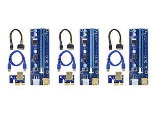 PCI-E Riser for Bitcoin/Litecoin/ETH coin, GPU Extension Cable, PCle VER 009S 16X to 1X (6PIN/MOLEX/SATA) Mining Powered Riser Adapter Card with 23.6 inches USB 3.0 Cable - 3 Packs PCI-E Riser for Bitcoin/Litecoin/ETH coin, GPU Extension Cable, PCle VER 009S 16X to 1X (6PIN/MOLEX/SATA) Mining Powered Riser Adapter Card with 23.6 inches USB 3.0 Cable - 3 Packs