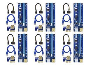 PCI-E Riser for Bitcoin/Litecoin/ETH coin, GPU Extension Cable, PCle VER 009S 16X to 1X (6PIN/MOLEX/SATA) Mining Powered Riser Adapter Card with 23.6 inches USB 3.0 Cable - 6 Packs PCI-E Riser for Bitcoin/Litecoin/ETH coin, GPU Extension Cable, PCle VER 009S 16X to 1X (6PIN/MOLEX/SATA) Mining Powered Riser Adapter Card with 23.6 inches USB 3.0 Cable - 6 Packs