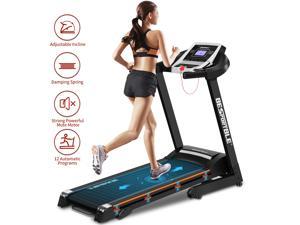 BESPORTBLE Folding Treadmill for Home Gym, 3.25HP Electric Treadmill, Built-in 12 Programs, 0.8-14.8km/h Speed, with LCD Monitor, Safety Key and Cup Holder