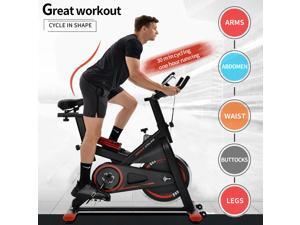 Clispeed Indoor Cycling Bike Trainer with Comfortable Seat Cushion, Exercise Bike with Belt Drive System and LCD Monitor for Home Workout,with Water Bottle Holder and Soft Saddle