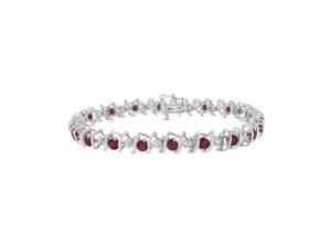 .925 Sterling Silver, Lab-Grown Gemstone and 4 Cttw Round Diamond Tennis Bracelet (H-I Color, I1-I2 Clarity) - Created Ruby, July Birthstone