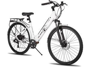 HILAND Electric Bike Electric City Cruiser Bicycle Step-Thru Aluminum 700C Electric Hybrid City Bike Removable Battery, Shimano 7-Speed Electric Commuter Bike for Adults Black White