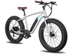 HILAND Electric Bike Adults 500W Motor 48V 14Ah Removable Fully Integrated Lithium-Ion Battery 26'' Fat Tire Ebike 21MPH Snow Beach Cruiser E-Bike Shimano 7-Speed Grey