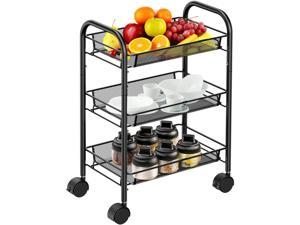 3-Tier Mesh Wire Rolling Utility Cart Multifunction Metal Organization with Lockable Wheels for Home, Office, Kitchen, Bathroom, Bedroom
