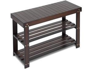 Bamboo Shoe Rack Bench, 3-Tier Sturdy Shoe Organizer, Storage Shoe Shelf, Holds up to 220 LBS for Entryway Bedroom Living Room Balcony