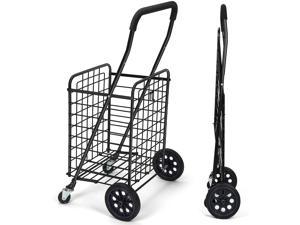 Shopping Cart with Dual Swivel Wheels for Groceries - Compact Folding Portable Cart Saves Space - with Adjustable Handle Height - Lightweight Easy to Move Trolley Holds up to 70L/Max 66Ibs