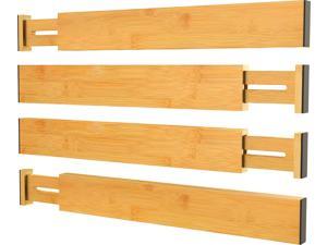 Long Drawer Dividers Organizers Bamboo Expandable Separators Organization Adjustable for Kitchen Bedroom Bathroom Office 4 Pack (17.5 to 22 inch)