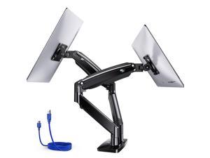 Dual Monitor Mount Stand - Long Double Arm Gas Spring Monitor Desk Mount for 2 Screens 22 to 35 Inch Height Adjustable Bracket with Clamp, Grommet Base -Each Arm Hold up to 26.4 lbs
