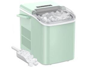 Pipishell Countertop Ice Maker Machine with Handle, Portable Ice Makers, Green, 12 x 9 x 12 inchesMakes up to 27 lbs. of Ice Per Day, 9 Cubes in 7 Mins, Ice Maker with Ice Scoop and Basket.