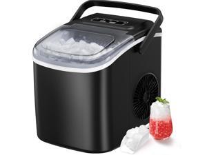 Pipishell Countertop Ice Maker, 9 Cubes Ready in 6 Mins, 26lbs in 24Hrs, Self-Cleaning Ice Machine with Ice Scoop and Basket, 2 Sizes of Bullet Ice for Home Kitchen Office Bar Party, Black