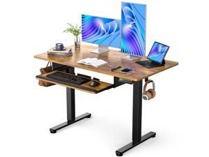 Electric Standing Desk with Full Size Keyboard Tray Adjustable Height Sit Stand Up Desk Home Office Desk Computer Workstation 48x24 Inches Vintage Brown