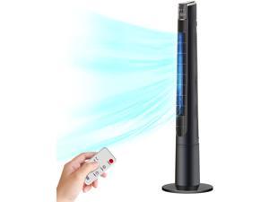 Tower Fan for Bedroom - 48" Oscillating Fan with Remote, Cooling, Quiet, Large LED Display, 12-Hour Timer, Electric Black Standing Bladeless Fan for Whole House, Home, Office, Living Room