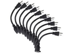 etekcity power extension cord short cable, outlet saver, 3 prong, 16awg 13a, etl listed (10 pack, 8 inch, black)