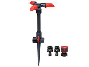 eden 94141 adjustable lawn and garden sprinkler for yard w/quick connect starter set, automatic 360 rotating