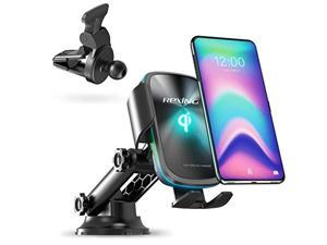 rexing motorized wireless 15w/7.5w qi charging car mount w/auto sensing automatic clamping, windshield air vent car phone mount, compatible w/iphone, android, galaxy smartphones