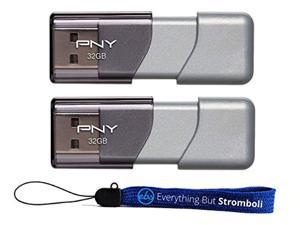 pny usb 3.0 flash drive elite turbo attache 3 two pack bundle with (1) everything but stromboli lanyard (32gb 2 pack, gray)
