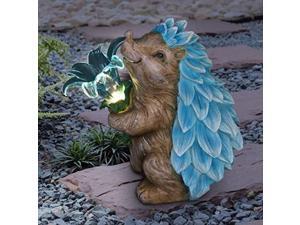 exhart solar blue hedgehog statue w/led flower - solar led light-up garden art statue - cute, outdoor hedgehog dcor, uv-treated, weather resistant resin statue for house or patio, exhart solar blue hedgehog statue w/led flower - solar led light-up garden art statue - cute, outdoor hedgehog dcor, uv-treated, weather resistant resin statue for house or patio,