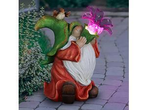 exhart light-up gnome statue with led lily flower -solar powered, large garden gnome with bird on top - weather resistant resin gnome decor for garden, solar gnome, 10? l x 6.5 w? exhart light-up gnome statue with led lily flower -solar powered, large garden gnome with bird on top - weather resistant resin gnome decor for garden, solar gnome, 10? l x 6.5 w?