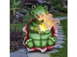 exhart solar turtle garden statue w/led lily flower - solar turtle for outdoors flower art- weather resistant & uv-treated resin outdoor turtle statue for garden decor - 7.5" l x 5 exhart solar turtle garden statue w/led lily flower - solar turtle for outdoors flower art- weather resistant & uv-treated resin outdoor turtle statue for garden decor - 7.5" l x 5