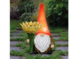 exhart solar sunflower simon garden gnome statue, 12 inch exhart solar sunflower simon garden gnome statue, 12 inch