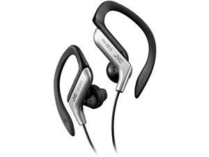 clip style headphone black and silver lightweight and comfortable ear clip splash proof water resistant powerful sound with bass boost jvc haeb75s