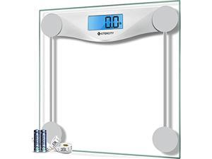 etekcity digital body weight bathroom scale with body tape measure, large blue lcd backlight display, high precision measurements,6mm tempered glass, 400 pounds