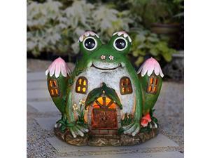 exhart solar hand painted frog fairy garden house statue, 10 by 8 inches exhart solar hand painted frog fairy garden house statue, 10 by 8 inches