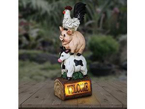 exhart solar stacked chicken, pig & cow welcome sign garden statue - hand-painted farm animals resin statue w/solar led accent lights - solar welcome sign farm animals garden decor exhart solar stacked chicken, pig & cow welcome sign garden statue - hand-painted farm animals resin statue w/solar led accent lights - solar welcome sign farm animals garden decor