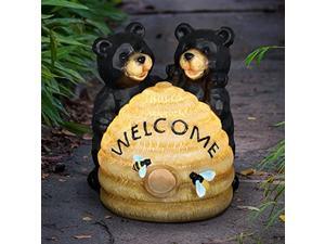exhart solar bear statue w/bee hive welcome sign - bear welcome statue w/solar powered bee hive - uv-treated resin bee hive & bear outdoor light for garden - bear decor - 8? l x 7. exhart solar bear statue w/bee hive welcome sign - bear welcome statue w/solar powered bee hive - uv-treated resin bee hive & bear outdoor light for garden - bear decor - 8? l x 7.