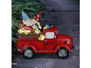 exhart solar gnome couple in red retro truck with led flowers garden statuary, 17 by 14 inches exhart solar gnome couple in red retro truck with led flowers garden statuary, 17 by 14 inches